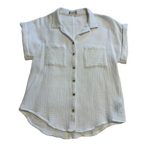 White Gauze Shirt Sleeve Button Down Blouse | Altar’d State - Size Small
